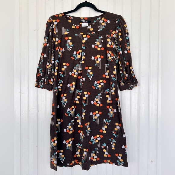 Boho Hippie Brown Floral Dress - Picture 1 of 6